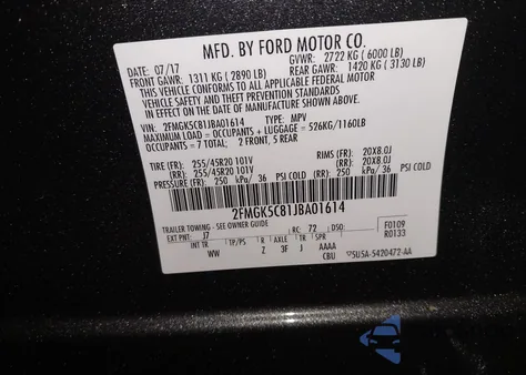 2018 Ford Flex Sel из США, поврежденный, VIN 2FMGK5C81JBA01614